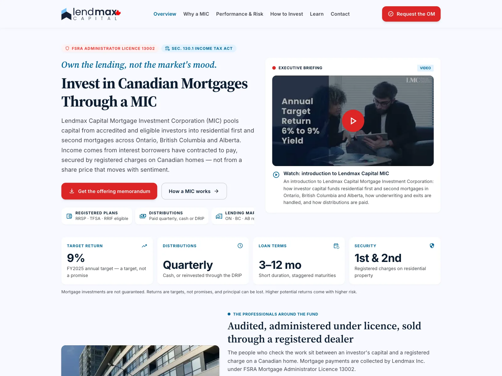 Lendmax Capital MIC investor website