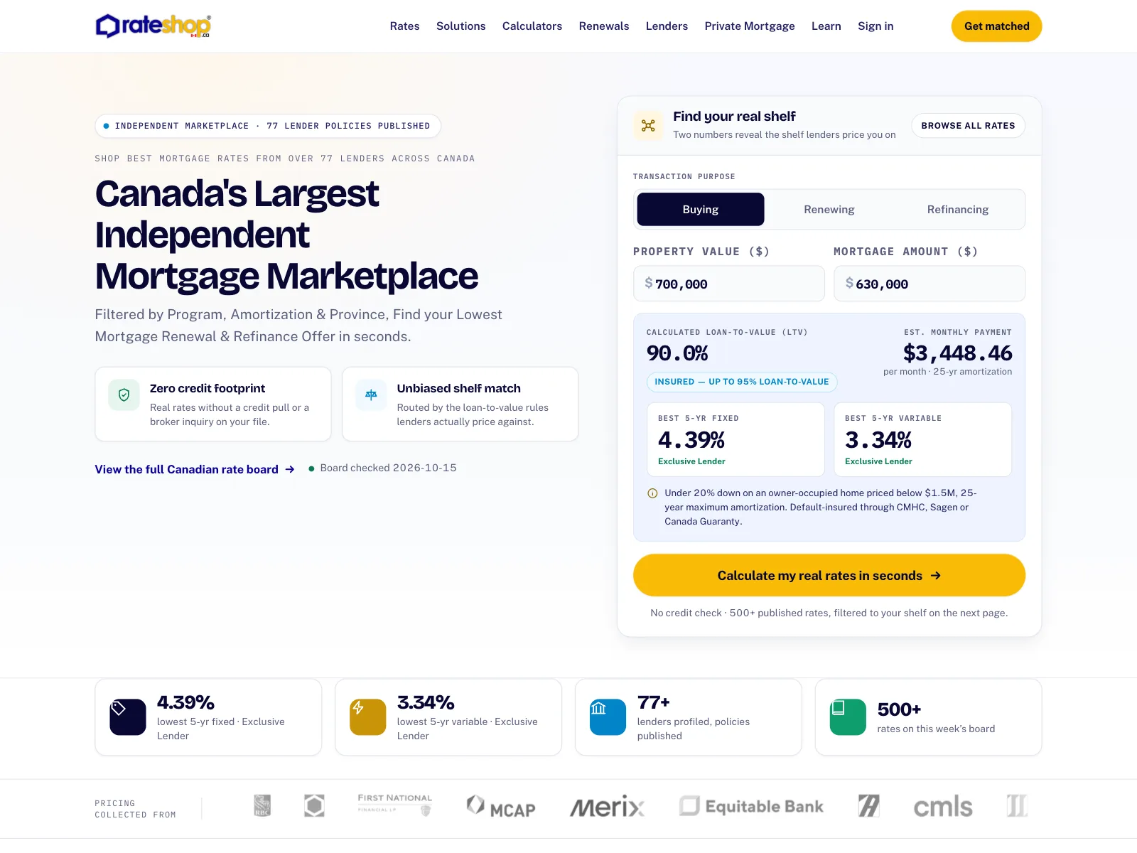 RateShop mortgage marketplace home page