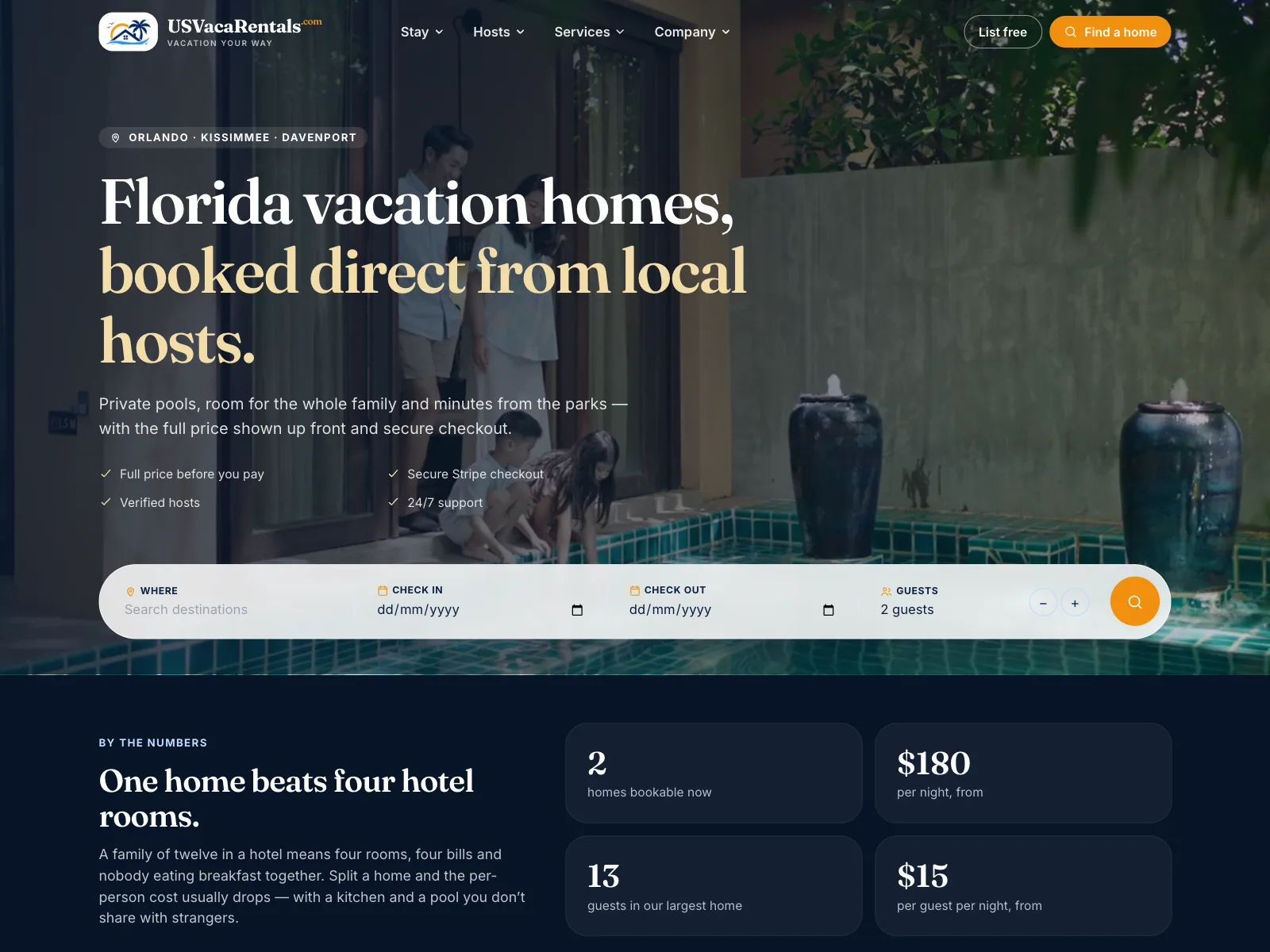 USVacaRentals Florida vacation homes booking page